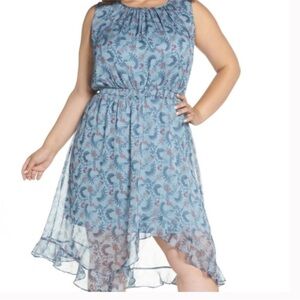 🔥5 for $25🔥 Vince Camuto Plus Size Blue Paisley Asymmetrical Hemline Dress